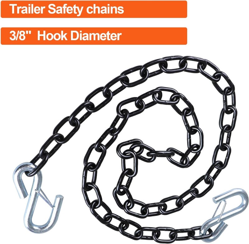 TeukRiGa 3/16"x 48" Grade 30 Steel Black Boat Trailer Safety Chain with 2 Spring Clip Hooks 3200 lbs, 2 Pcs (3/16"x 48") - Image 5
